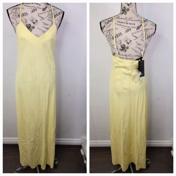 Bcbg Max Azria Iris Yellow Slip Maxi Dress Sz Small EU 40 V Neck Long Nwt - Picture 1 of 13
